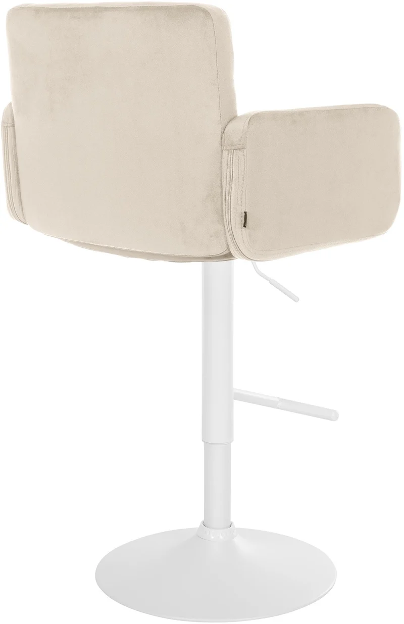 Tabouret de bar x1 avec accoudoirs et repose-pieds en velours couleur crème cadre en métal blanc 10_0006525