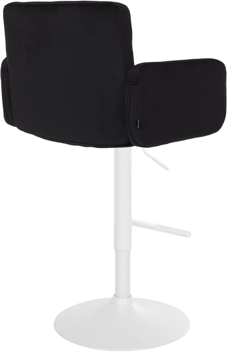 Tabouret de bar x1 avec accoudoirs et repose-pieds en velours couleur noir cadre en métal blanc 10_0006524