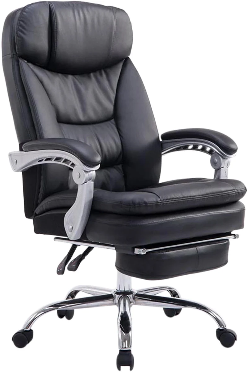 Fauteuil de bureau sur roulettes XL charge max 160 kg avec repose-pied ajustable en similicuir noir et métal 10_0006938