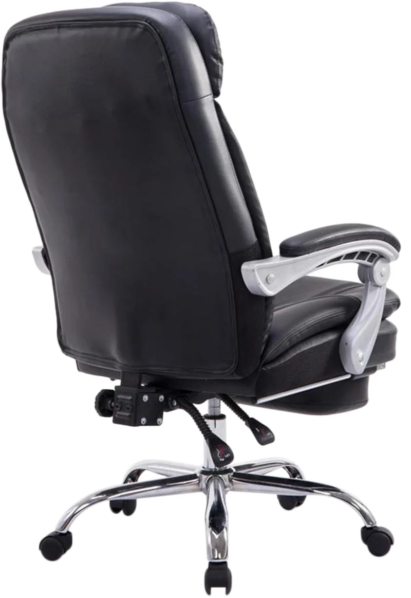 Fauteuil de bureau sur roulettes XL charge max 160 kg avec repose-pied ajustable en similicuir noir et métal 10_0006938