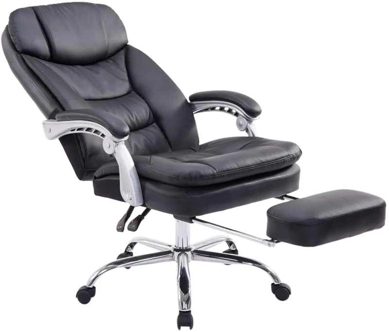 Fauteuil de bureau sur roulettes XL charge max 160 kg avec repose-pied ajustable en similicuir noir et métal 10_0006938