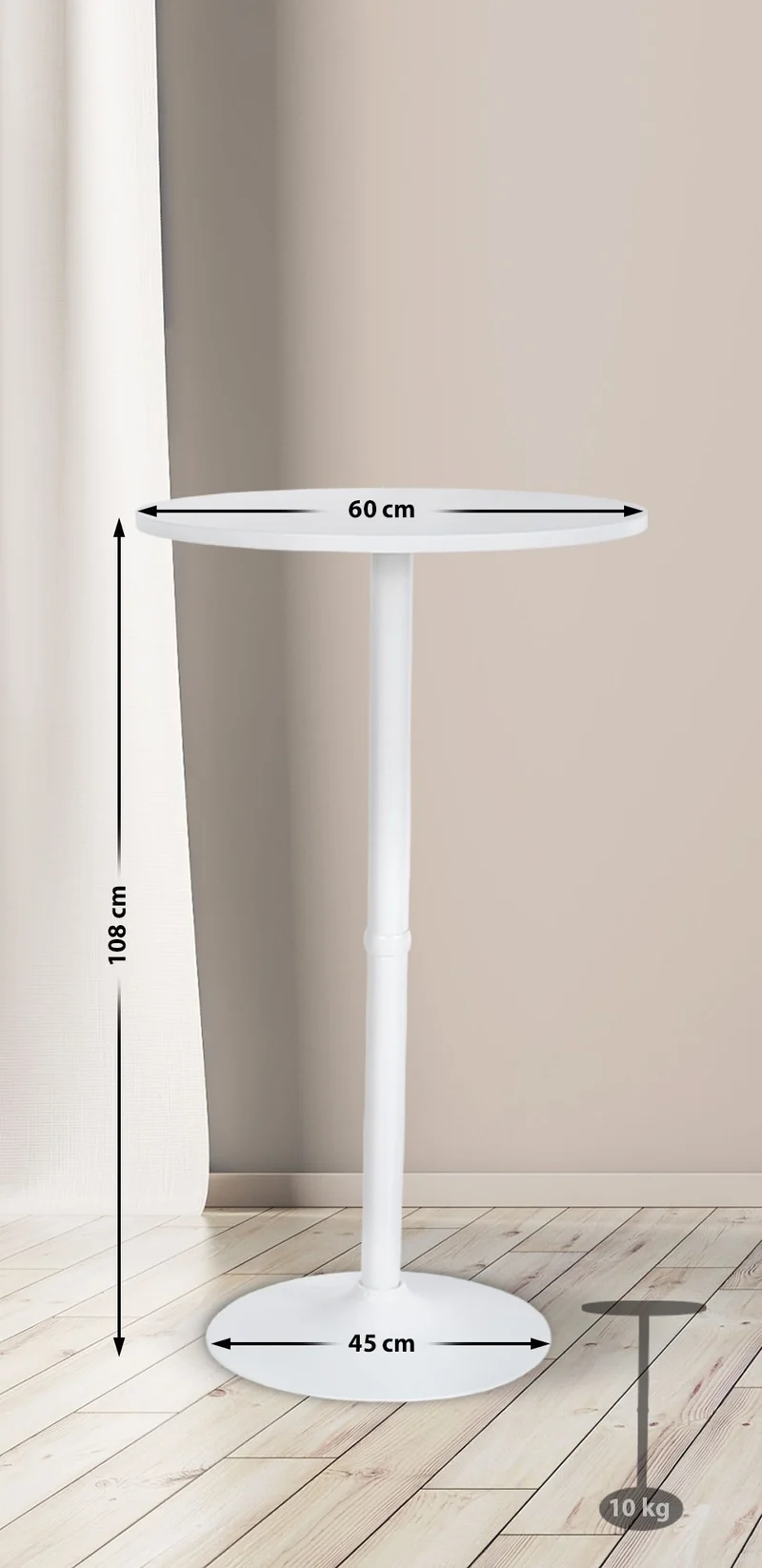 Table haute de bar bistrot plateau forme diamètre 60 cm rond en bois blanc et métal chromé blanc 10_0006339