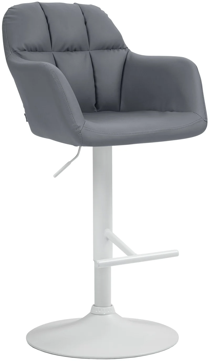 Tabouret de bar chaise haute x1 fonction rotation 360° en similicuir gris avec coutures décoratives piètement métal blanc 10_0006800