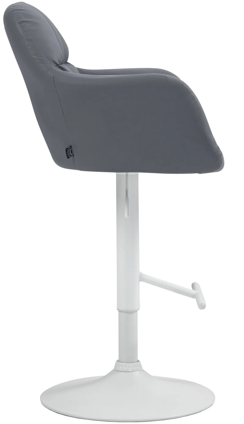 Tabouret de bar chaise haute x1 fonction rotation 360° en similicuir gris avec coutures décoratives piètement métal blanc 10_0006800