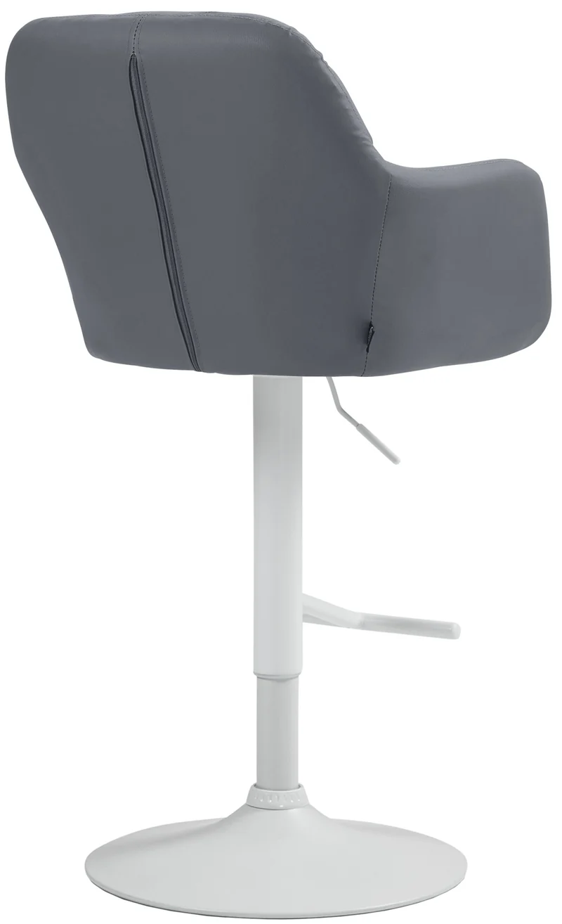 Tabouret de bar chaise haute x1 fonction rotation 360° en similicuir gris avec coutures décoratives piètement métal blanc 10_0006800