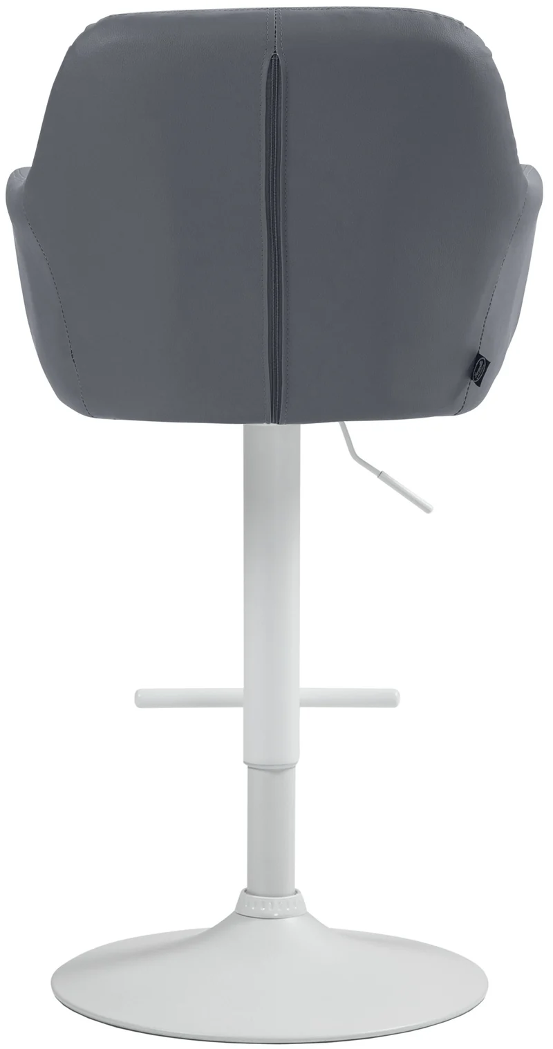 Tabouret de bar chaise haute x1 fonction rotation 360° en similicuir gris avec coutures décoratives piètement métal blanc 10_0006800