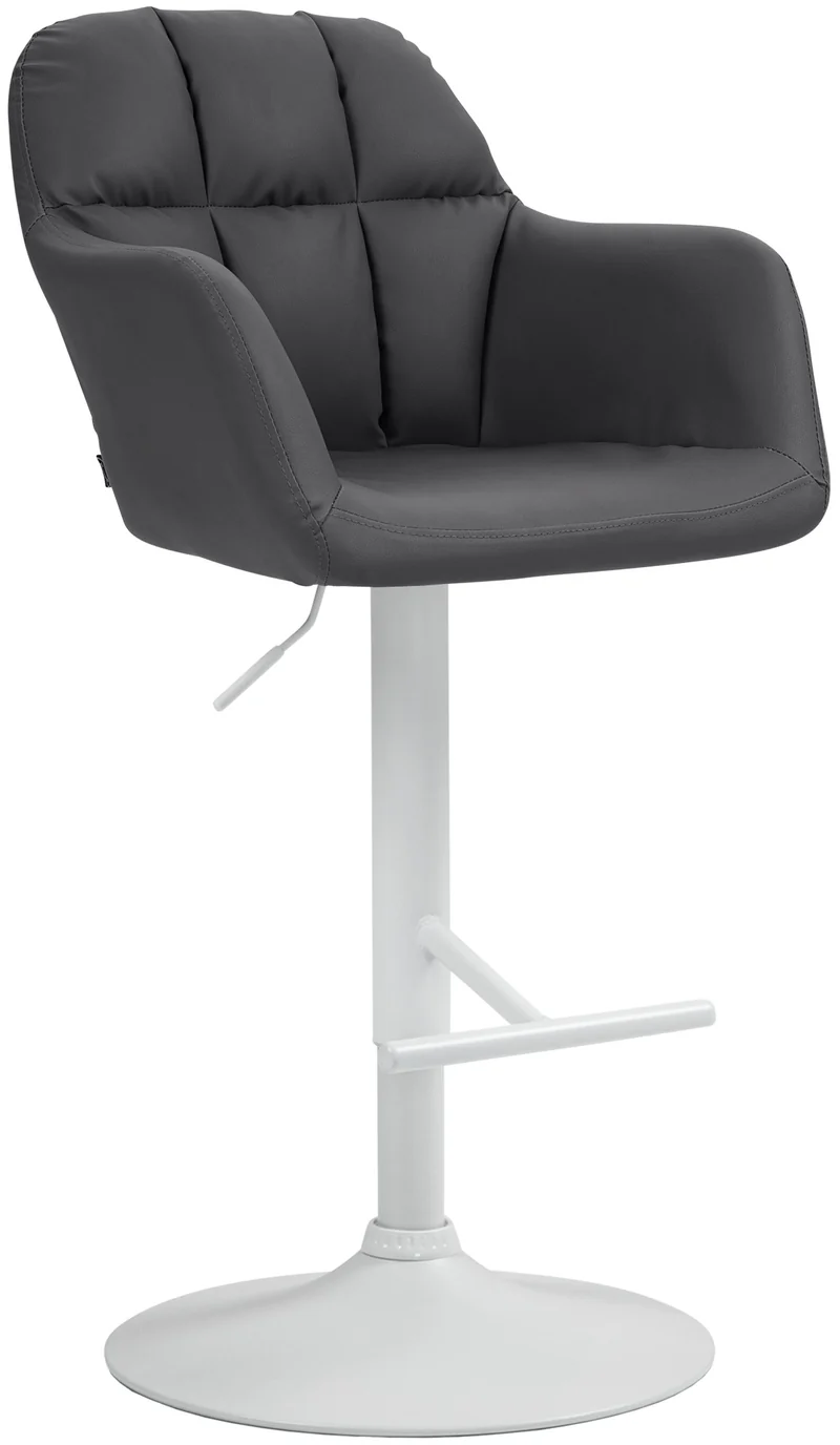Tabouret de bar chaise haute x1 fonction rotation 360° en similicuir noir avec coutures décoratives piètement métal blanc 10_0006675