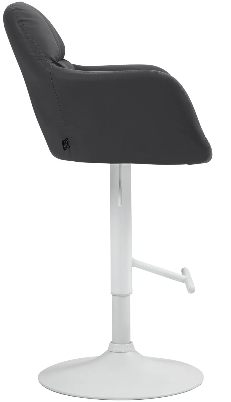 Tabouret de bar chaise haute x1 fonction rotation 360° en similicuir noir avec coutures décoratives piètement métal blanc 10_0006675