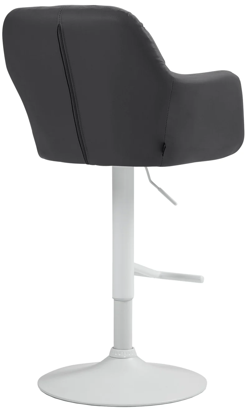 Tabouret de bar chaise haute x1 fonction rotation 360° en similicuir noir avec coutures décoratives piètement métal blanc 10_0006675