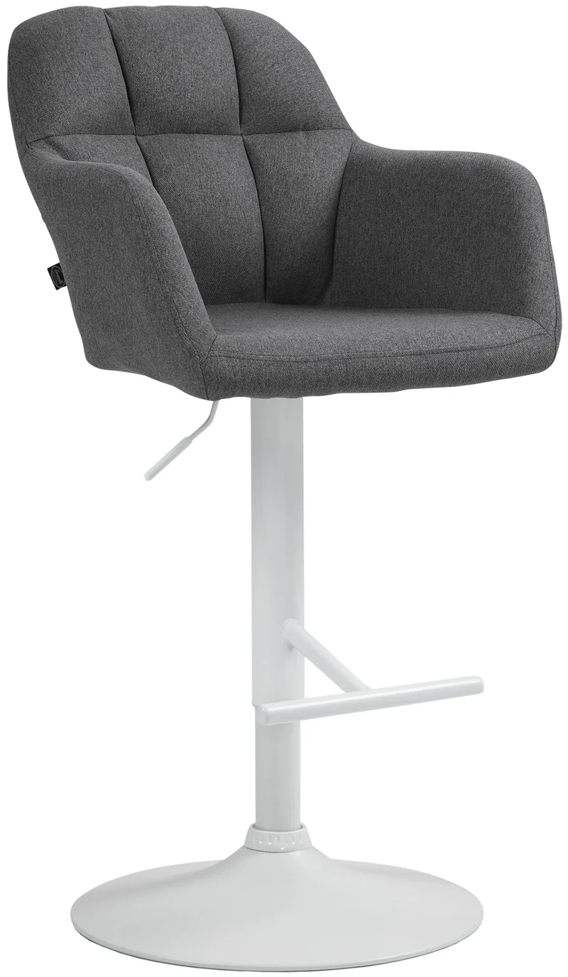 Tabouret de bar chaise haute x1 fonction rotation 360° en tissu gris foncé avec coutures décoratives piètement métal blanc 10_0006674