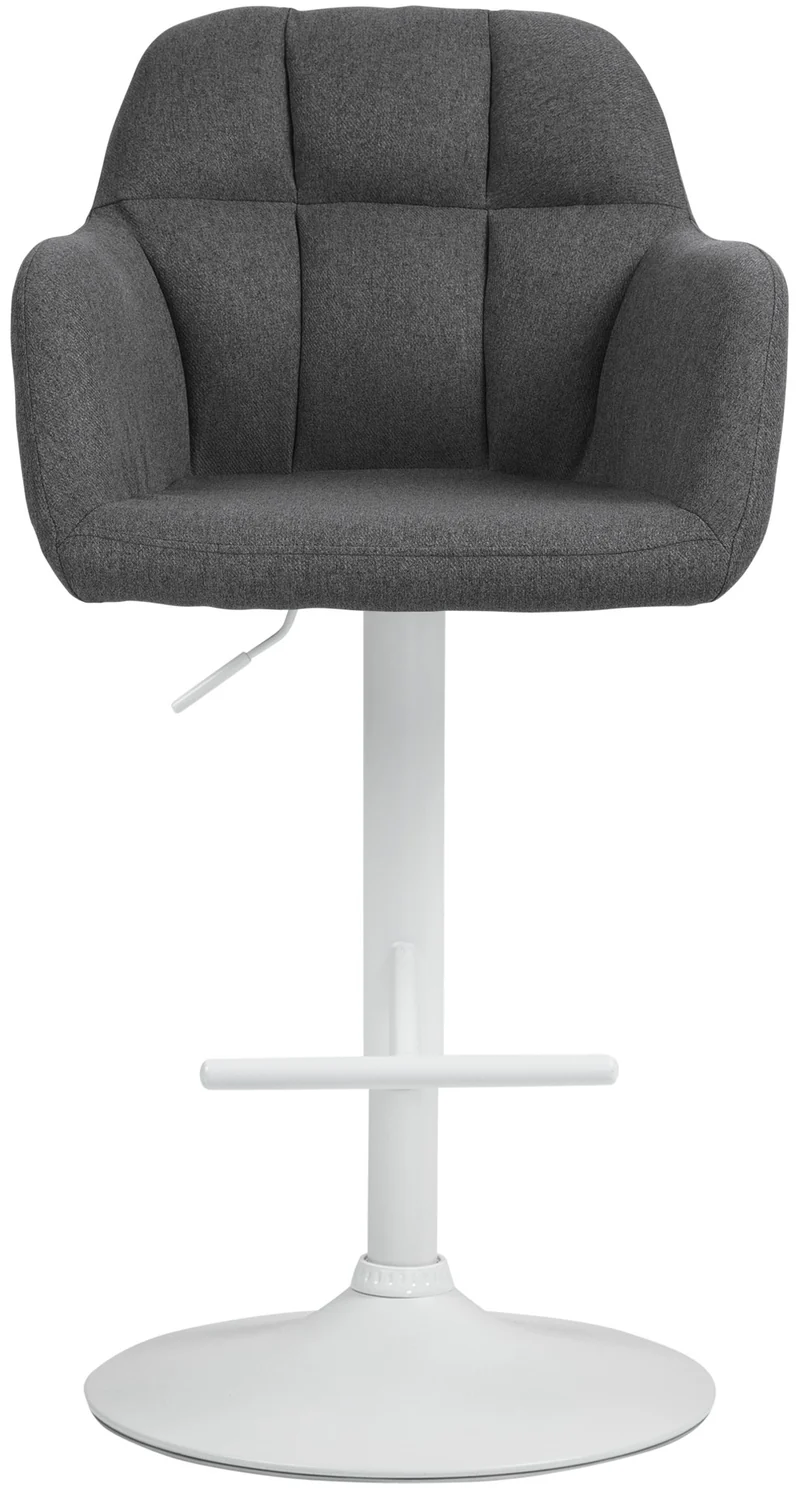 Tabouret de bar chaise haute x1 fonction rotation 360° en tissu gris foncé avec coutures décoratives piètement métal blanc 10_0006674