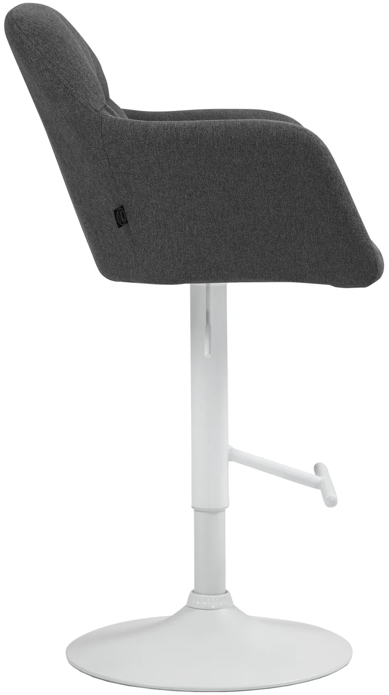 Tabouret de bar chaise haute x1 fonction rotation 360° en tissu gris foncé avec coutures décoratives piètement métal blanc 10_0006674