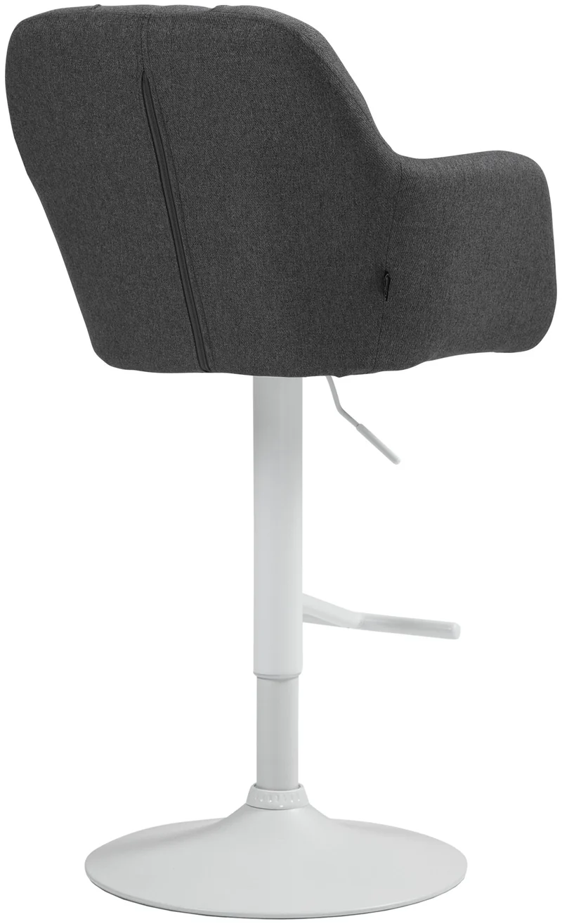 Tabouret de bar chaise haute x1 fonction rotation 360° en tissu gris foncé avec coutures décoratives piètement métal blanc 10_0006674