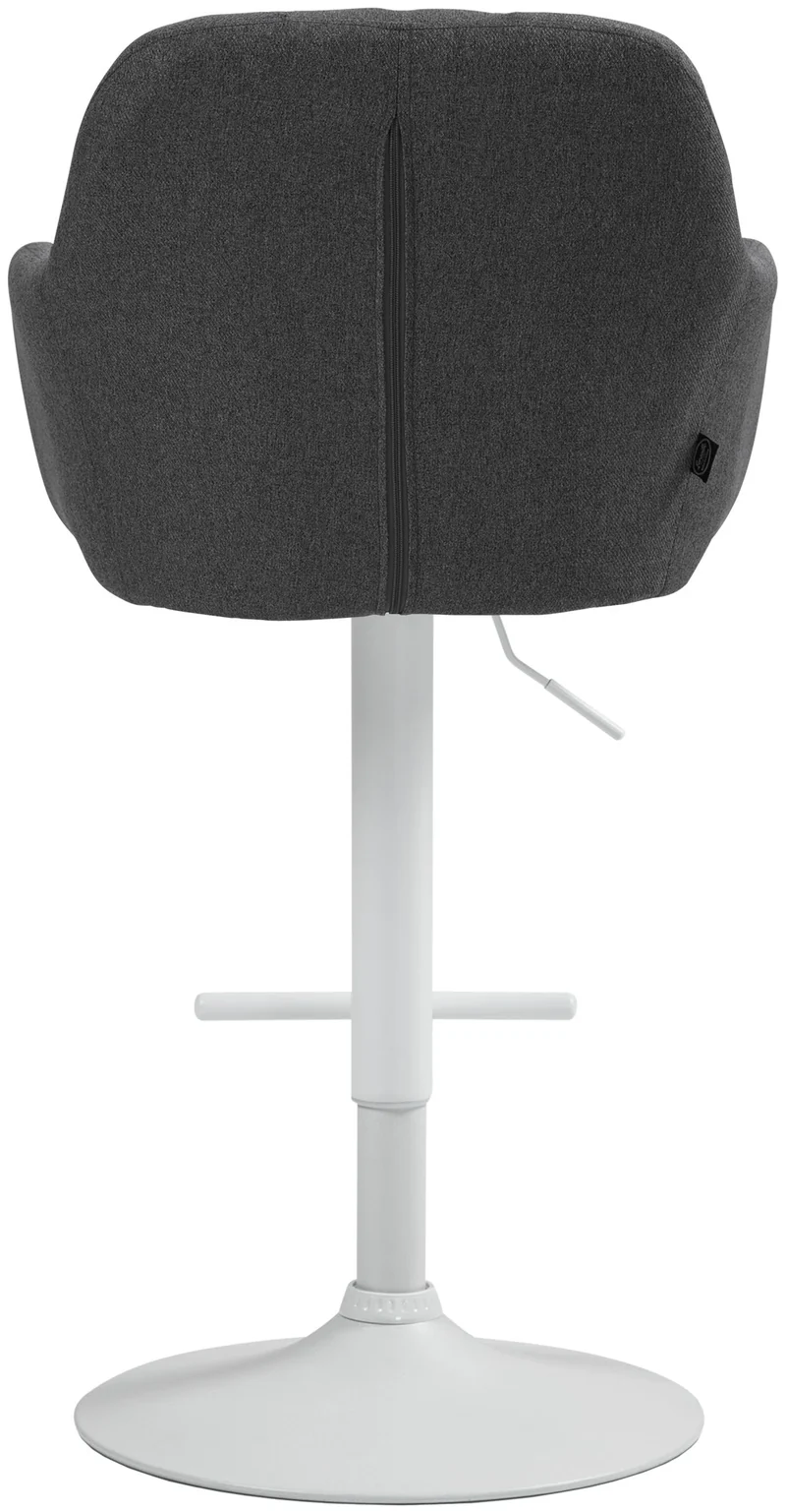 Tabouret de bar chaise haute x1 fonction rotation 360° en tissu gris foncé avec coutures décoratives piètement métal blanc 10_0006674
