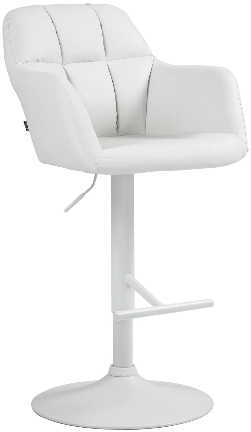 Tabouret de bar chaise haute x1 fonction rotation 360° en similicuir blanc avec coutures décoratives piètement métal blanc 10_0006658