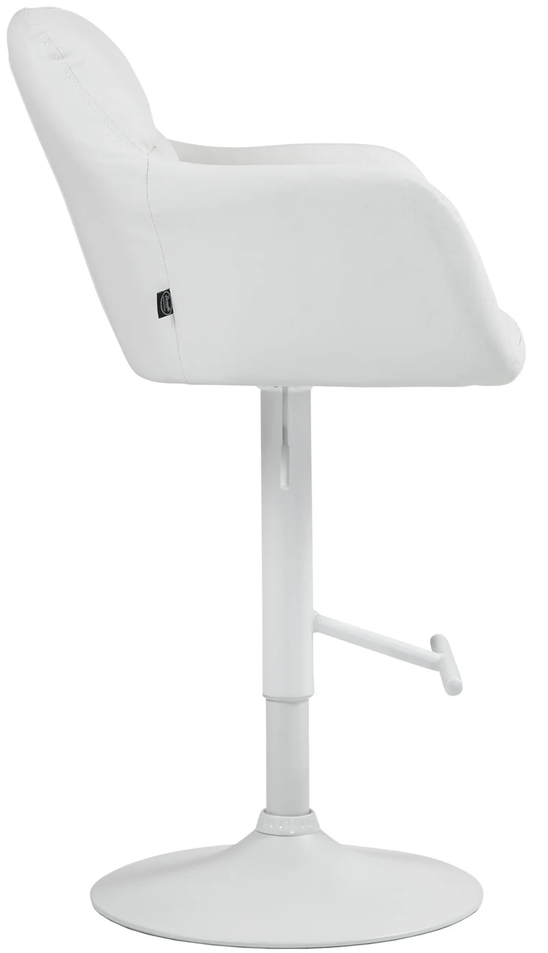 Tabouret de bar chaise haute x1 fonction rotation 360° en similicuir blanc avec coutures décoratives piètement métal blanc 10_0006658