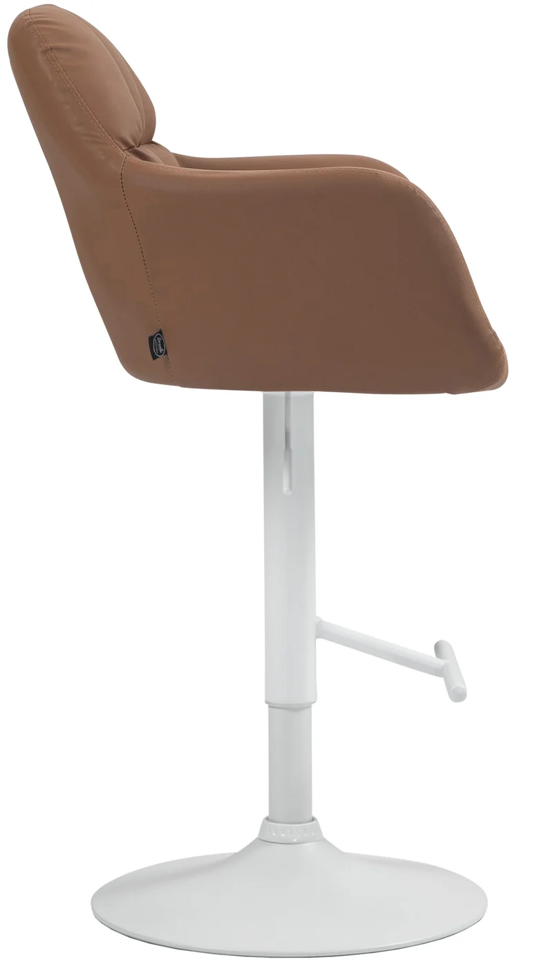 Tabouret de bar chaise haute x1 fonction rotation 360° en similicuir marron clair avec coutures décoratives piètement métal blanc 10_0006531