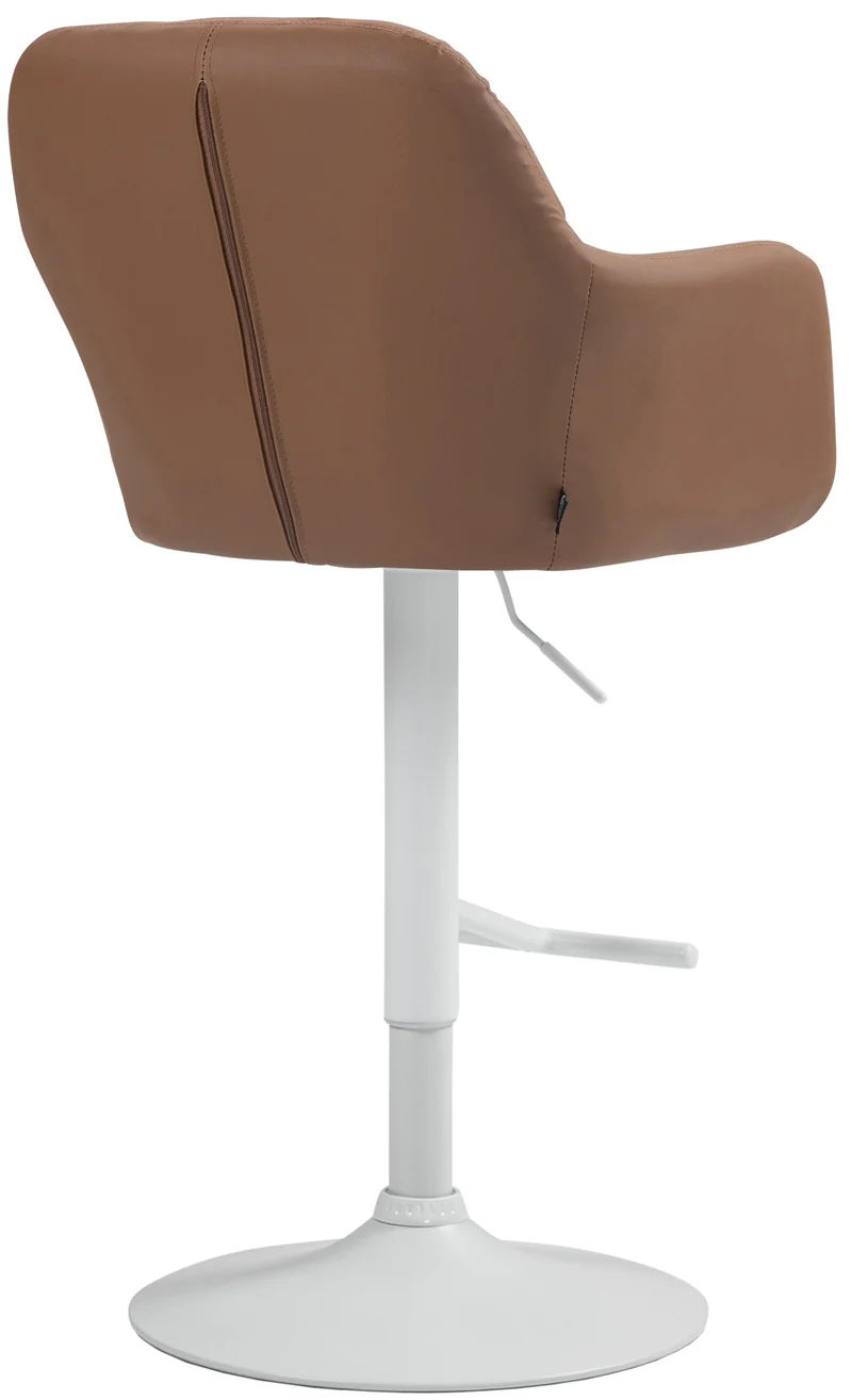 Tabouret de bar chaise haute x1 fonction rotation 360° en similicuir marron clair avec coutures décoratives piètement métal blanc 10_0006531