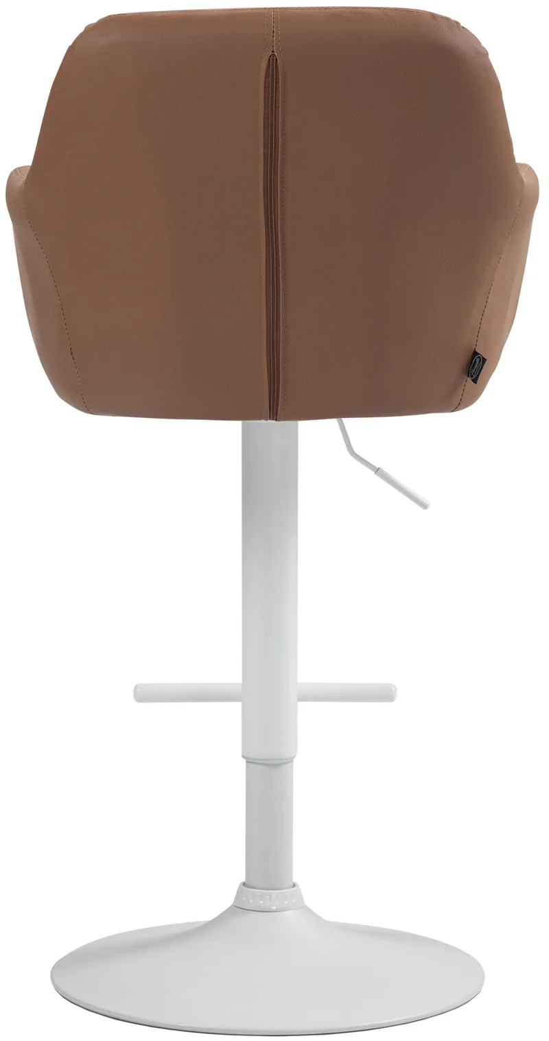 Tabouret de bar chaise haute x1 fonction rotation 360° en similicuir marron clair avec coutures décoratives piètement métal blanc 10_0006531