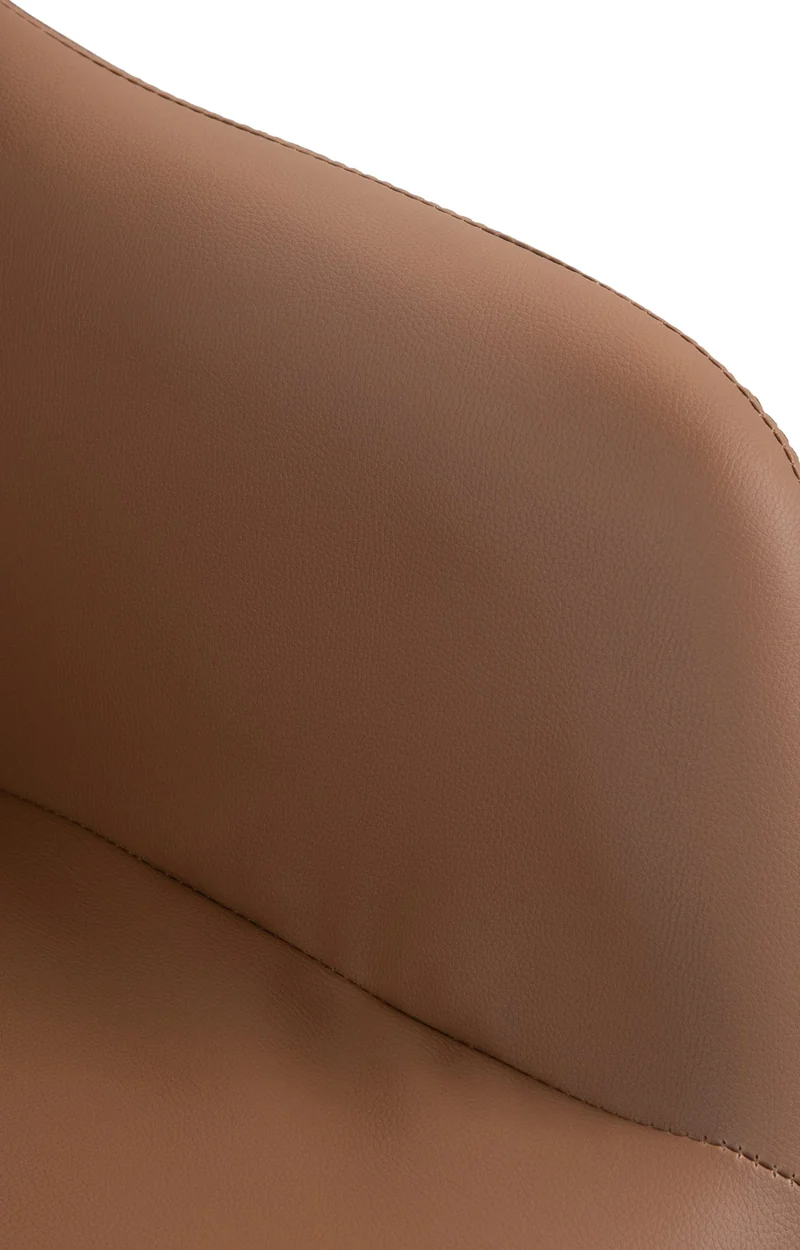 Tabouret de bar chaise haute x1 fonction rotation 360° en similicuir marron clair avec coutures décoratives piètement métal blanc 10_0006531