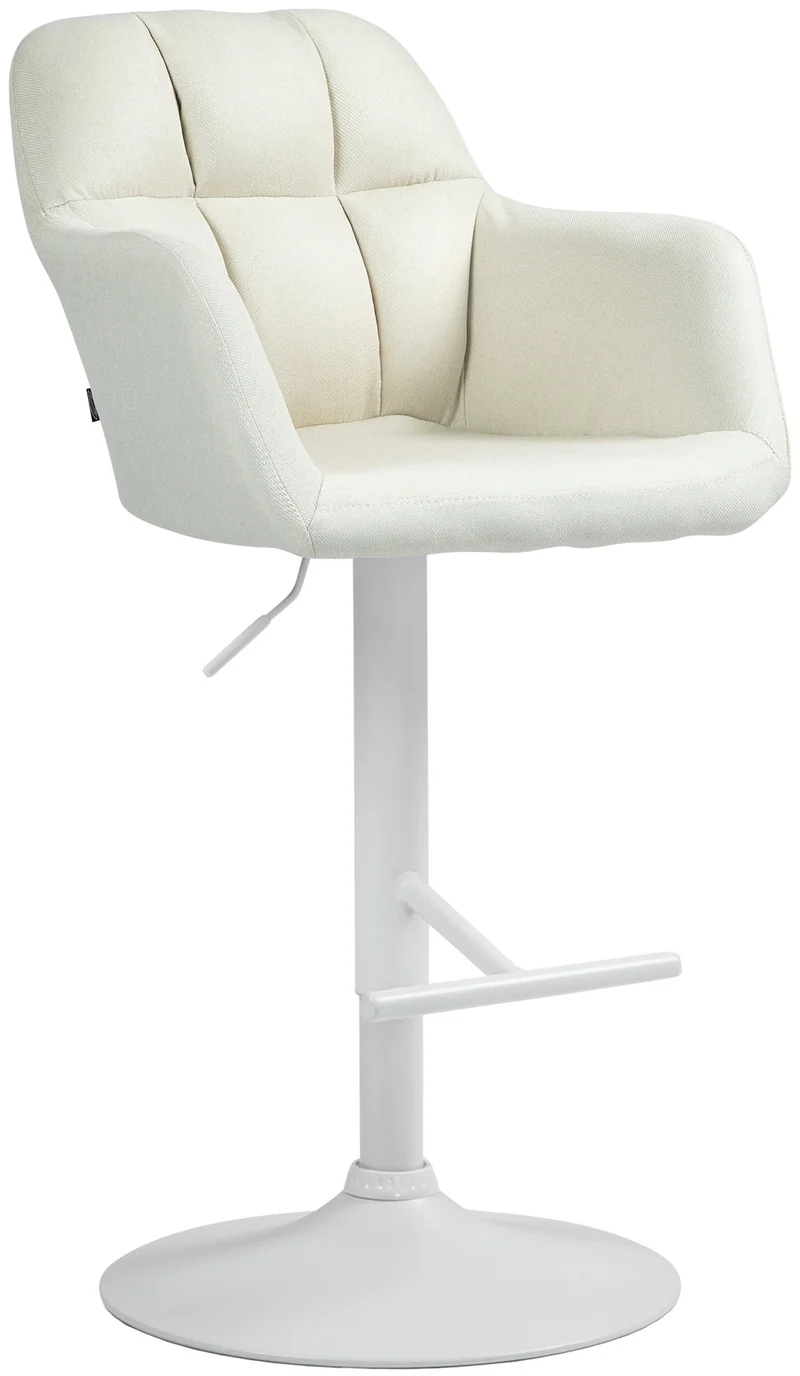 Tabouret de bar chaise haute x1 fonction rotation 360° en tissu crème avec coutures décoratives piètement métal blanc 10_0006530
