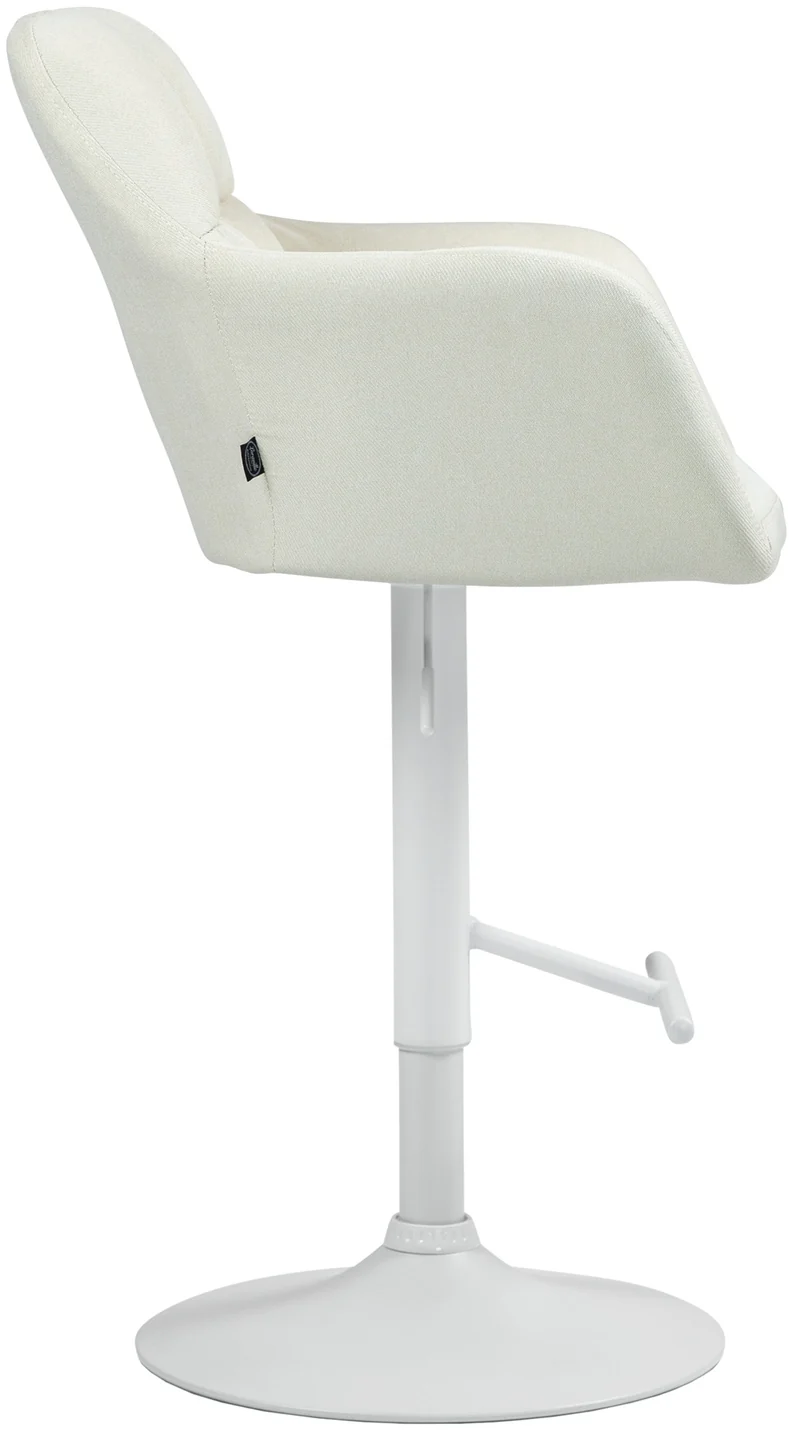 Tabouret de bar chaise haute x1 fonction rotation 360° en tissu crème avec coutures décoratives piètement métal blanc 10_0006530