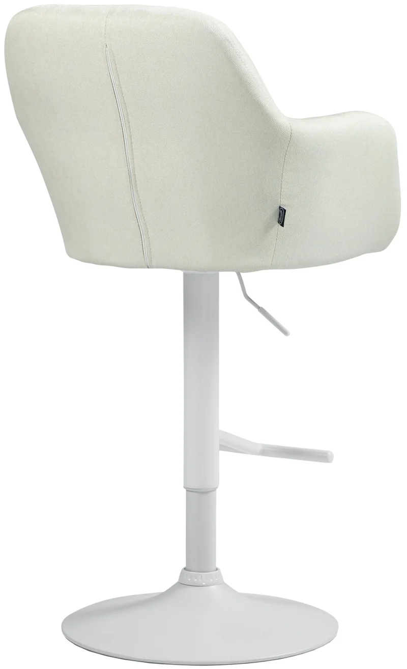 Tabouret de bar chaise haute x1 fonction rotation 360° en tissu crème avec coutures décoratives piètement métal blanc 10_0006530
