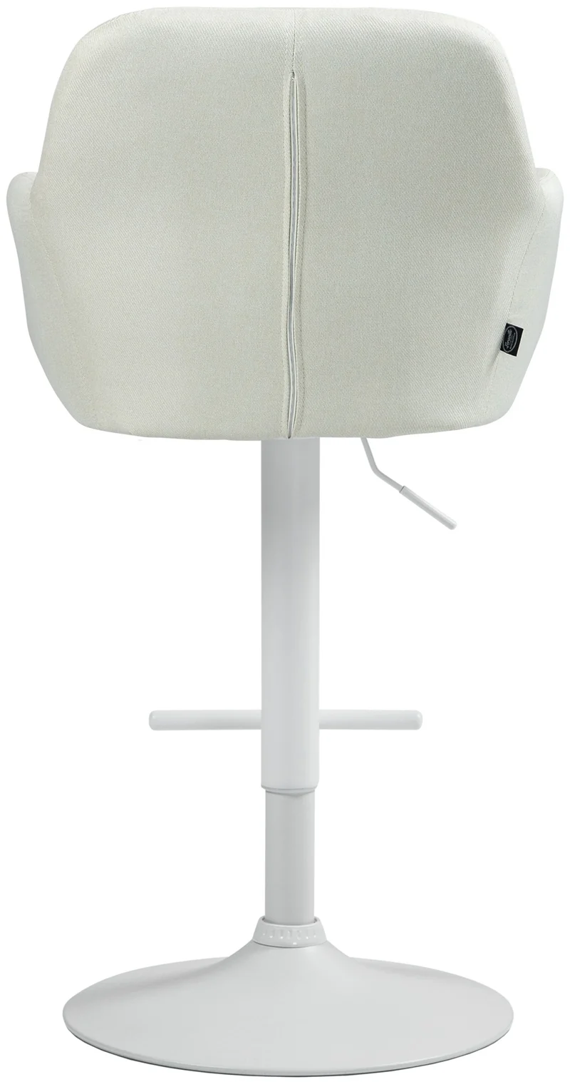 Tabouret de bar chaise haute x1 fonction rotation 360° en tissu crème avec coutures décoratives piètement métal blanc 10_0006530