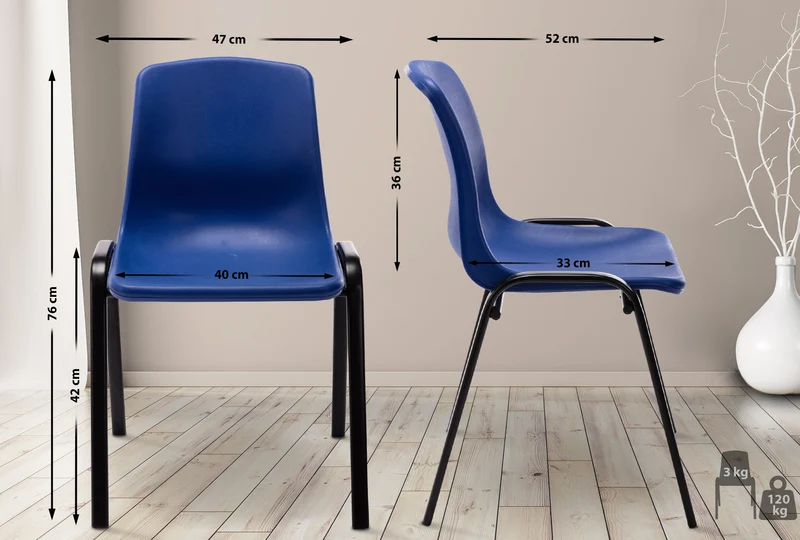 Chaise visiteur empilable salle d'attente en plastique bleu et métal 10_0003731