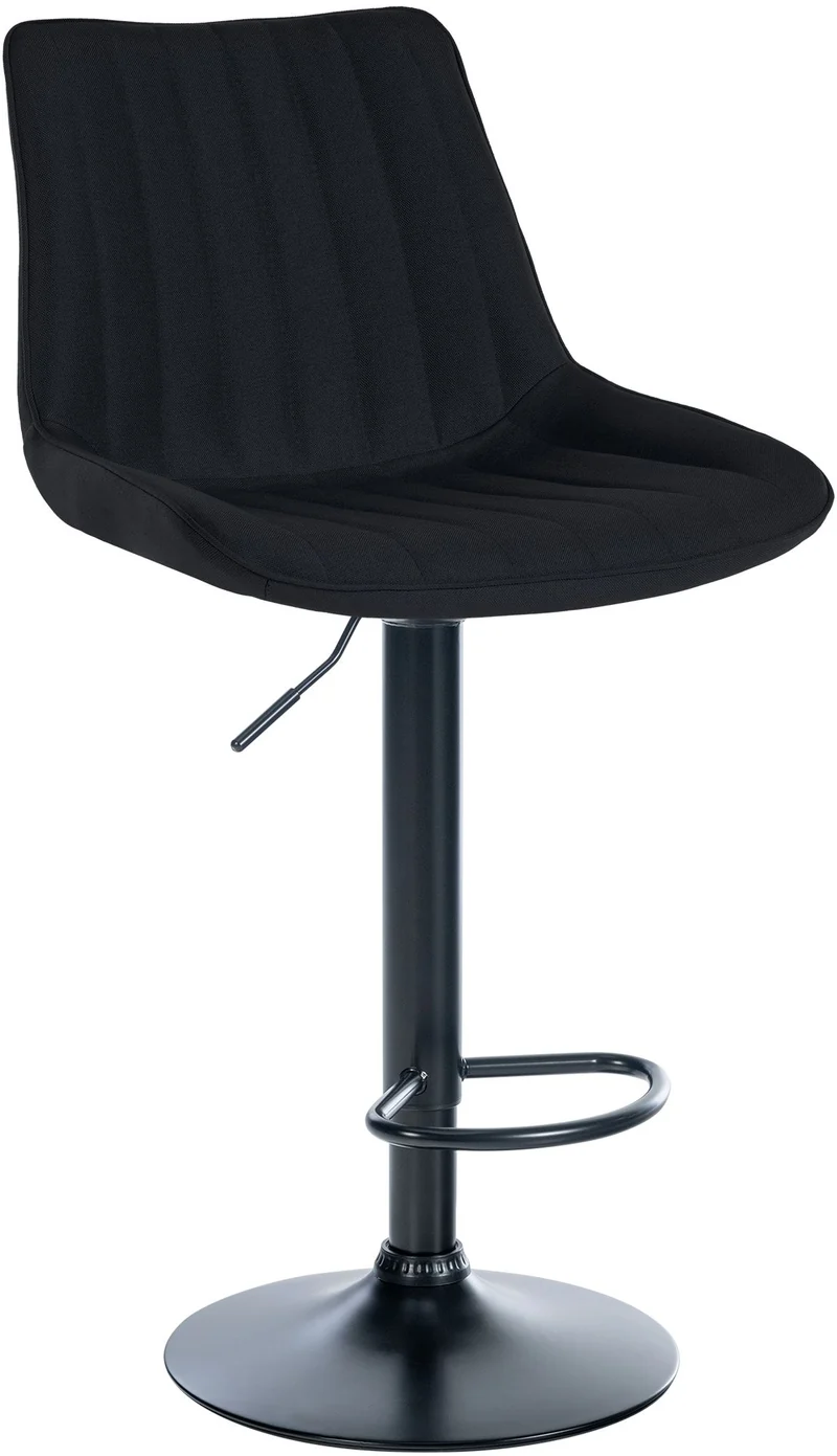 Tabouret de bar x1 réglable en hauteur pivotant à 360° assise en tissu noir couture verticale pied métal noir 10_0006042