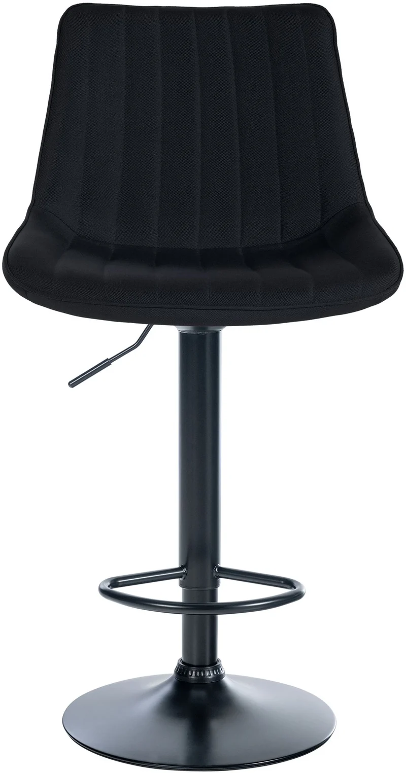 Tabouret de bar x1 réglable en hauteur pivotant à 360° assise en tissu noir couture verticale pied métal noir 10_0006042