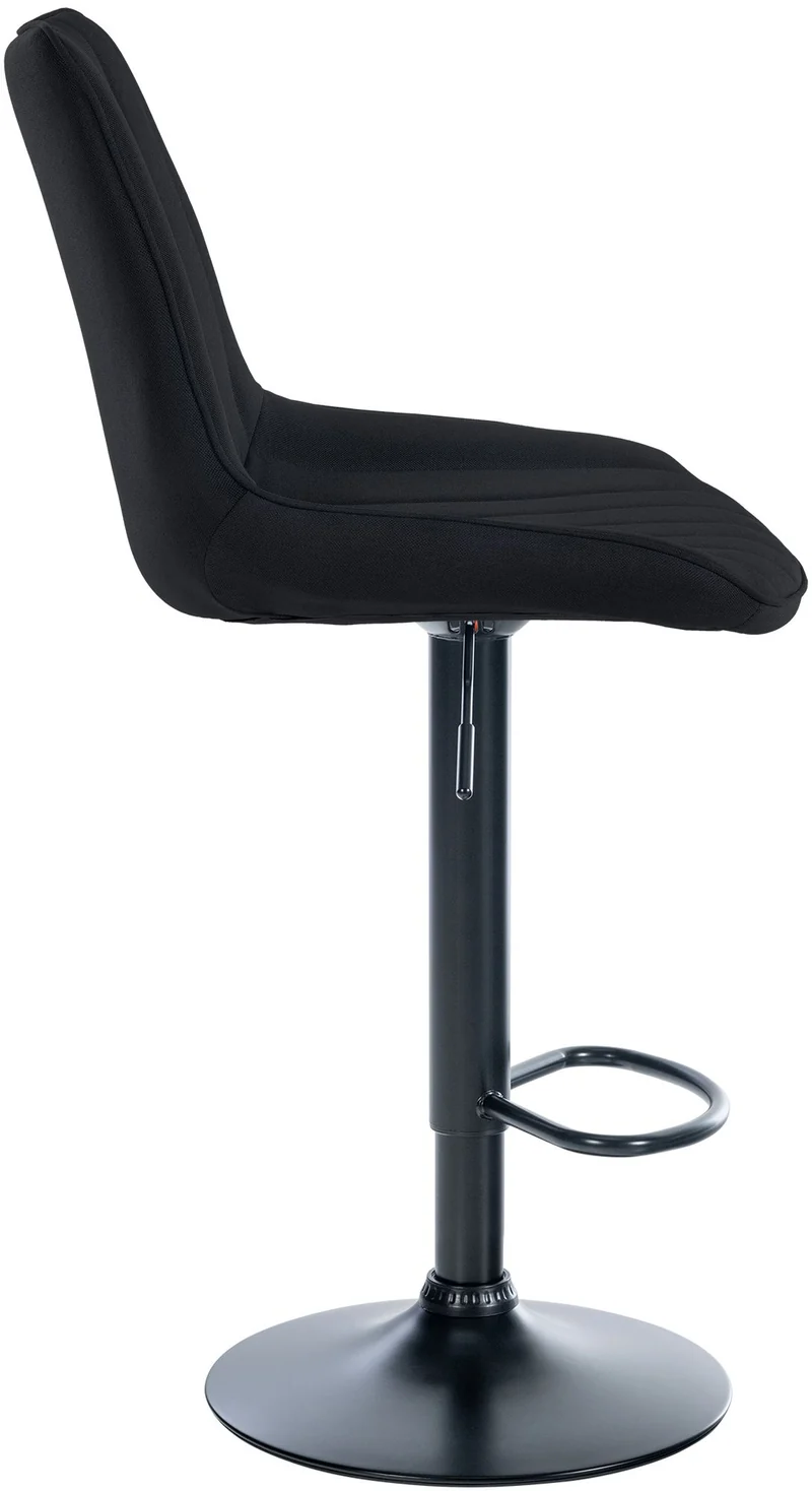 Tabouret de bar x1 réglable en hauteur pivotant à 360° assise en tissu noir couture verticale pied métal noir 10_0006042