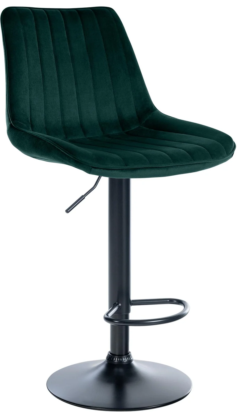 Tabouret de bar x1 réglable en hauteur pivotant à 360° assise en velours vert couture verticale pied métal noir 10_0006444