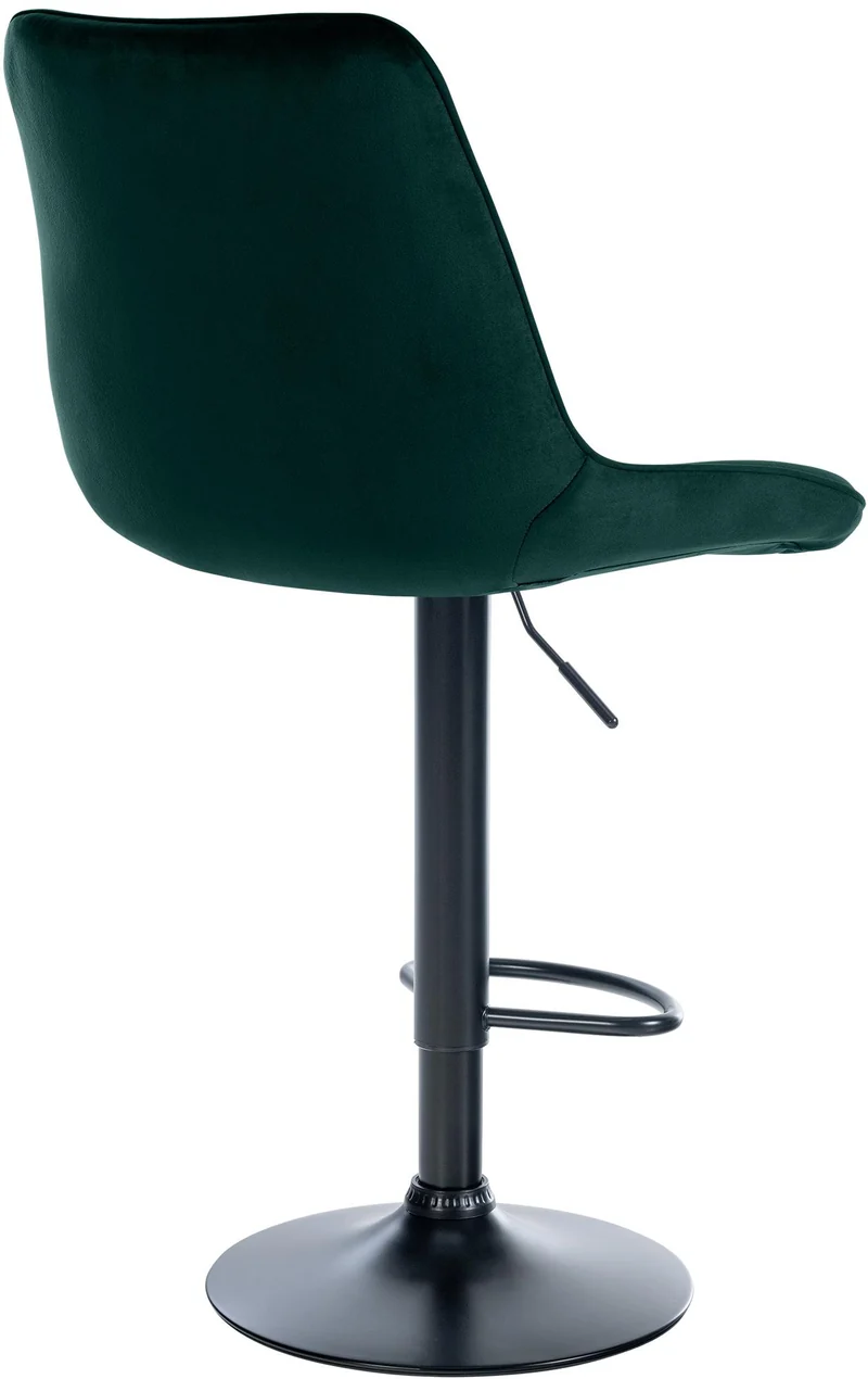 Tabouret de bar x1 réglable en hauteur pivotant à 360° assise en velours vert couture verticale pied métal noir 10_0006444
