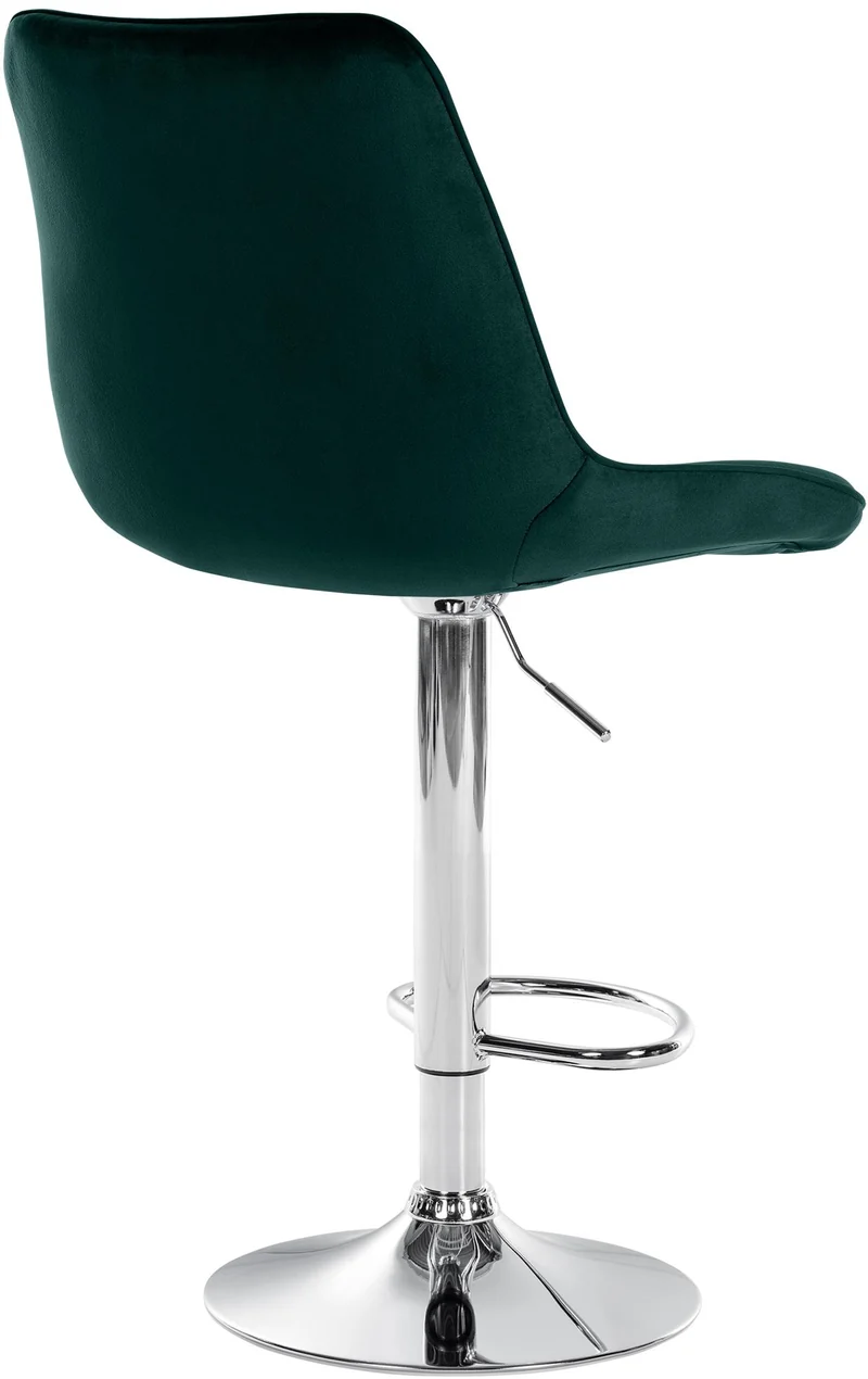 Tabouret de bar x1 réglable en hauteur pivotant à 360° assise en velours vert couture verticale pied métal chromé 10_0006442