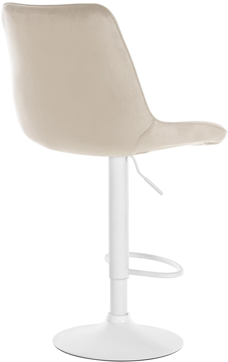 Lot de 2 tabourets de bar réglable en hauteur pivotant à 360° assise en velours crème couture verticale pied métal blanc 10_0005908