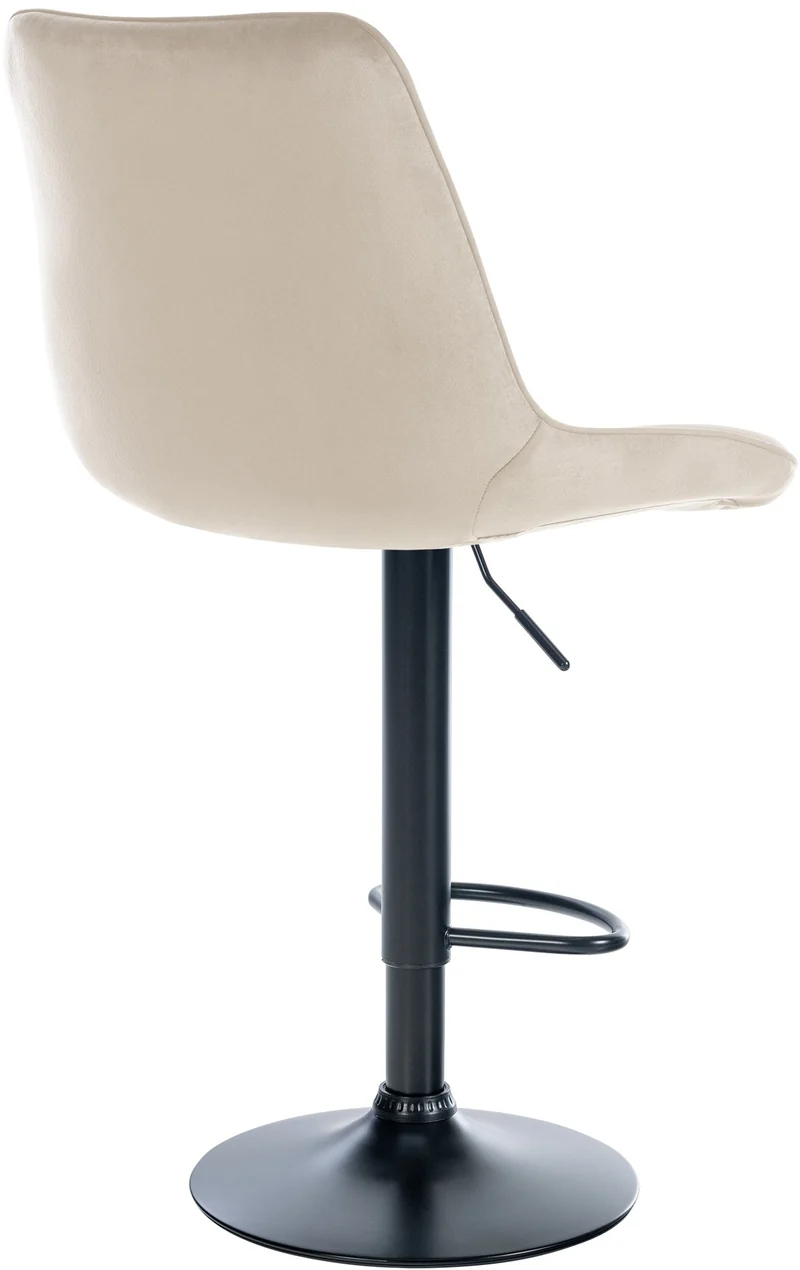 Tabouret de bar x1 réglable en hauteur pivotant à 360° assise en velours crème couture verticale pied métal noir 10_0005760