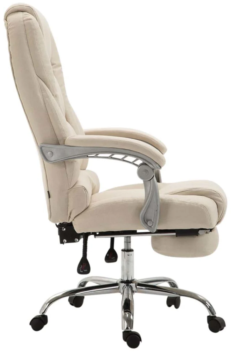 Fauteuil de bureau sur roulettes avec repose-pieds et hauteur ajustable pivotant en tissu crème 10_0002587