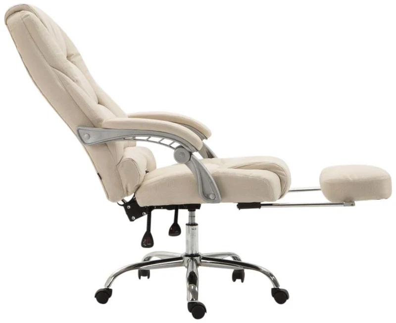 Fauteuil de bureau sur roulettes avec repose-pieds et hauteur ajustable pivotant en tissu crème 10_0002587