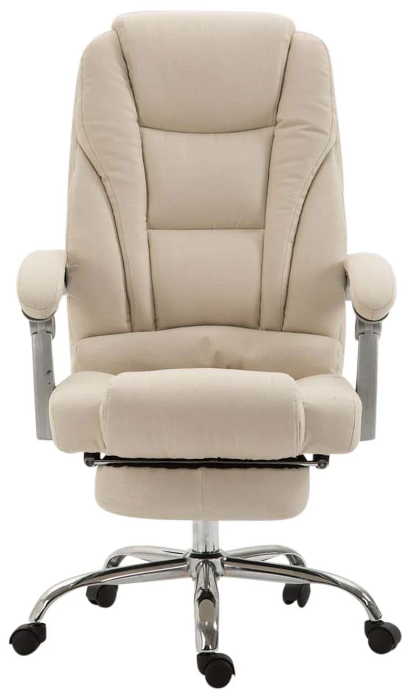 Fauteuil de bureau sur roulettes avec repose-pieds et hauteur ajustable pivotant en tissu crème 10_0002587