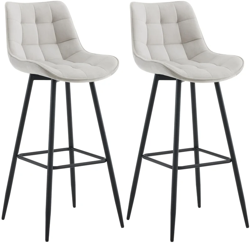 Lot de 2 tabourets de bar coutures décoratives carrées avec repose-pieds en velours gris quatre pieds en métal 10_0006823
