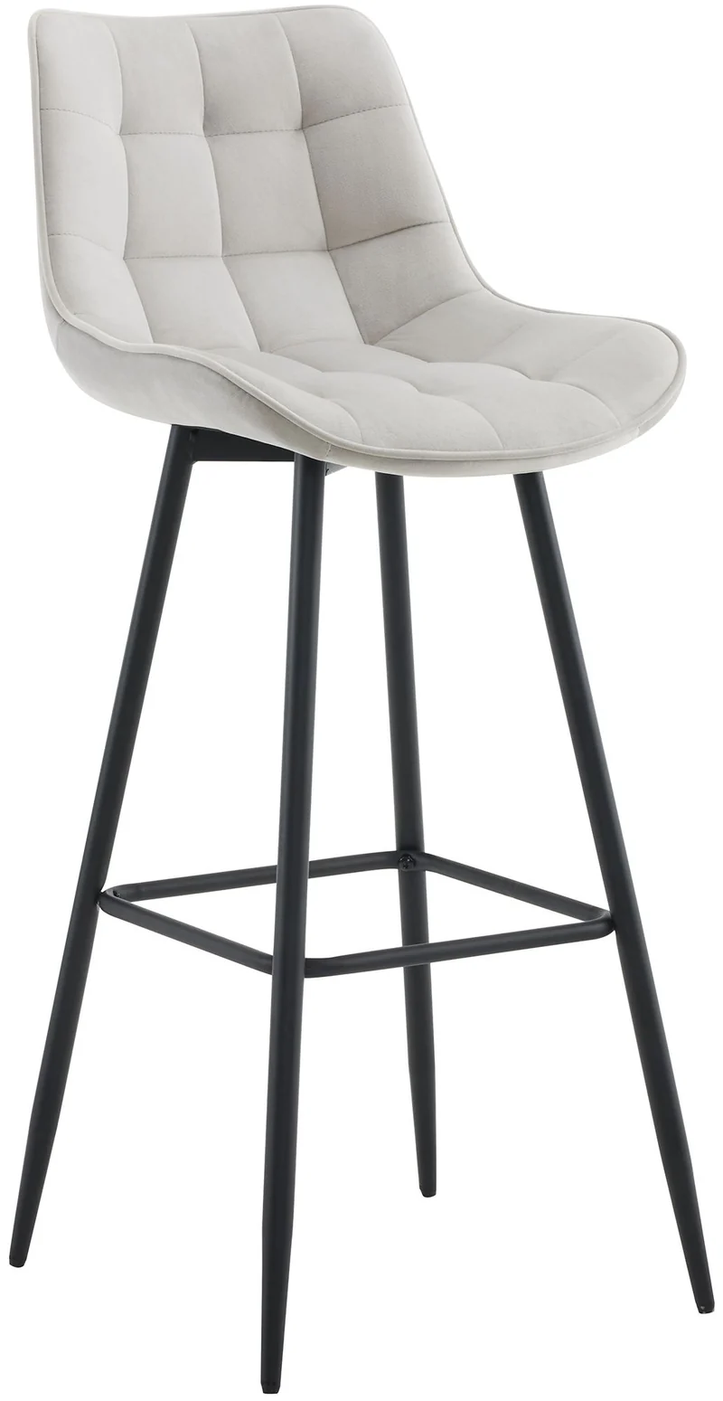 Tabouret de bar x1 coutures décoratives carrées avec repose-pieds en velours gris quatre pieds en métal 10_0006636