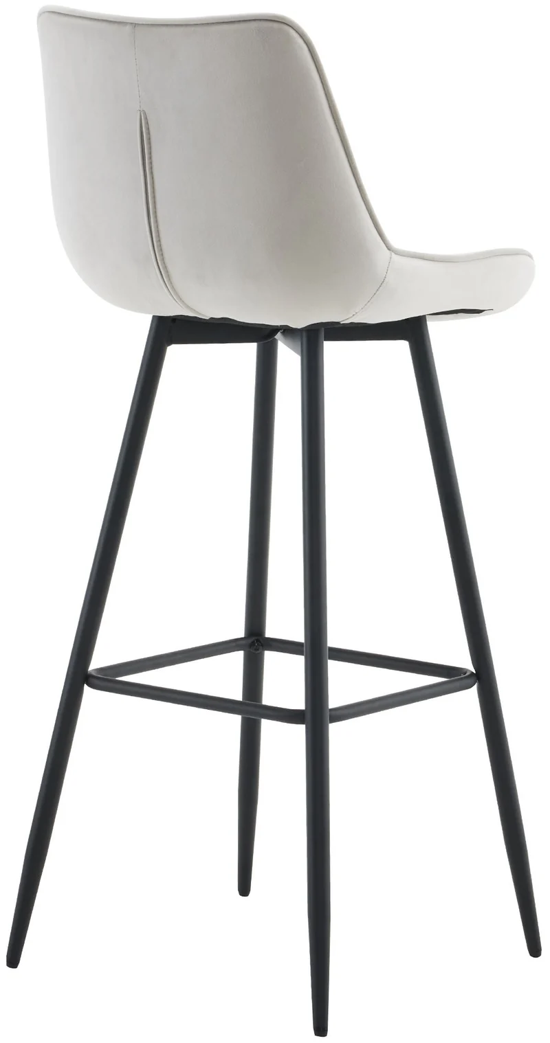Tabouret de bar x1 coutures décoratives carrées avec repose-pieds en velours gris quatre pieds en métal 10_0006636