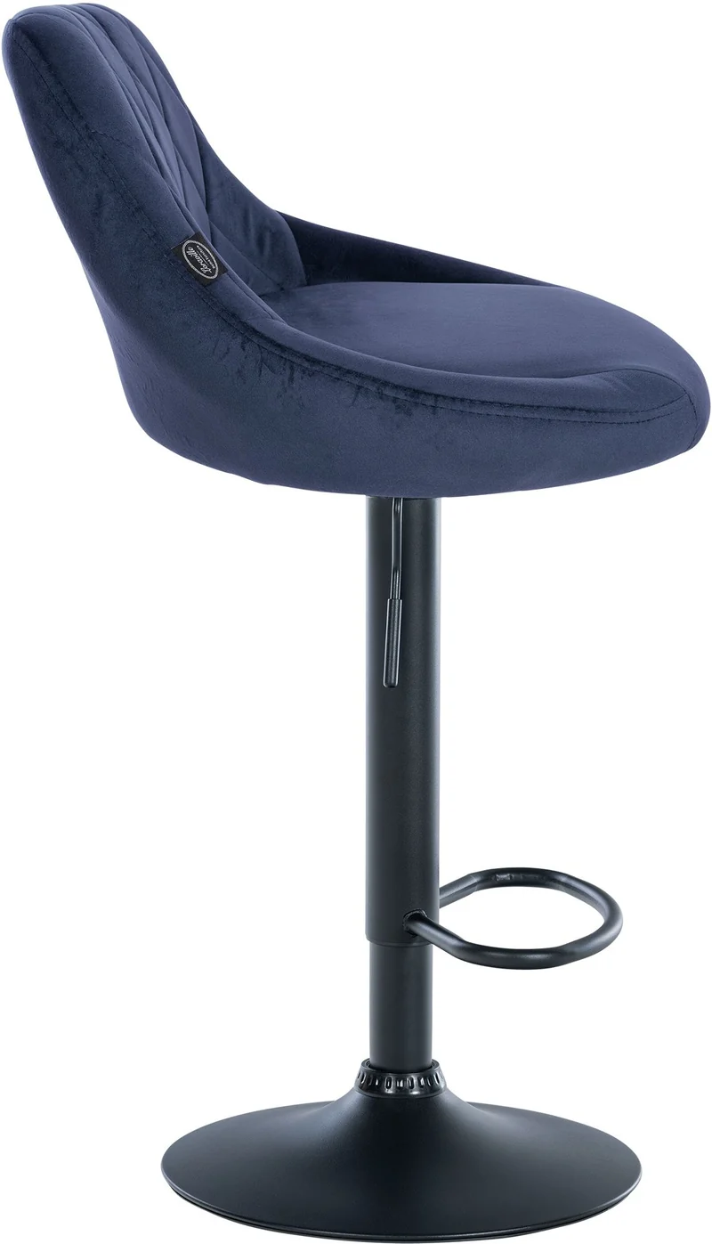 Set de 2 tabourets de bar coutures décoratives losanges assise en velours bleu et cadre en métal noir TDB10774