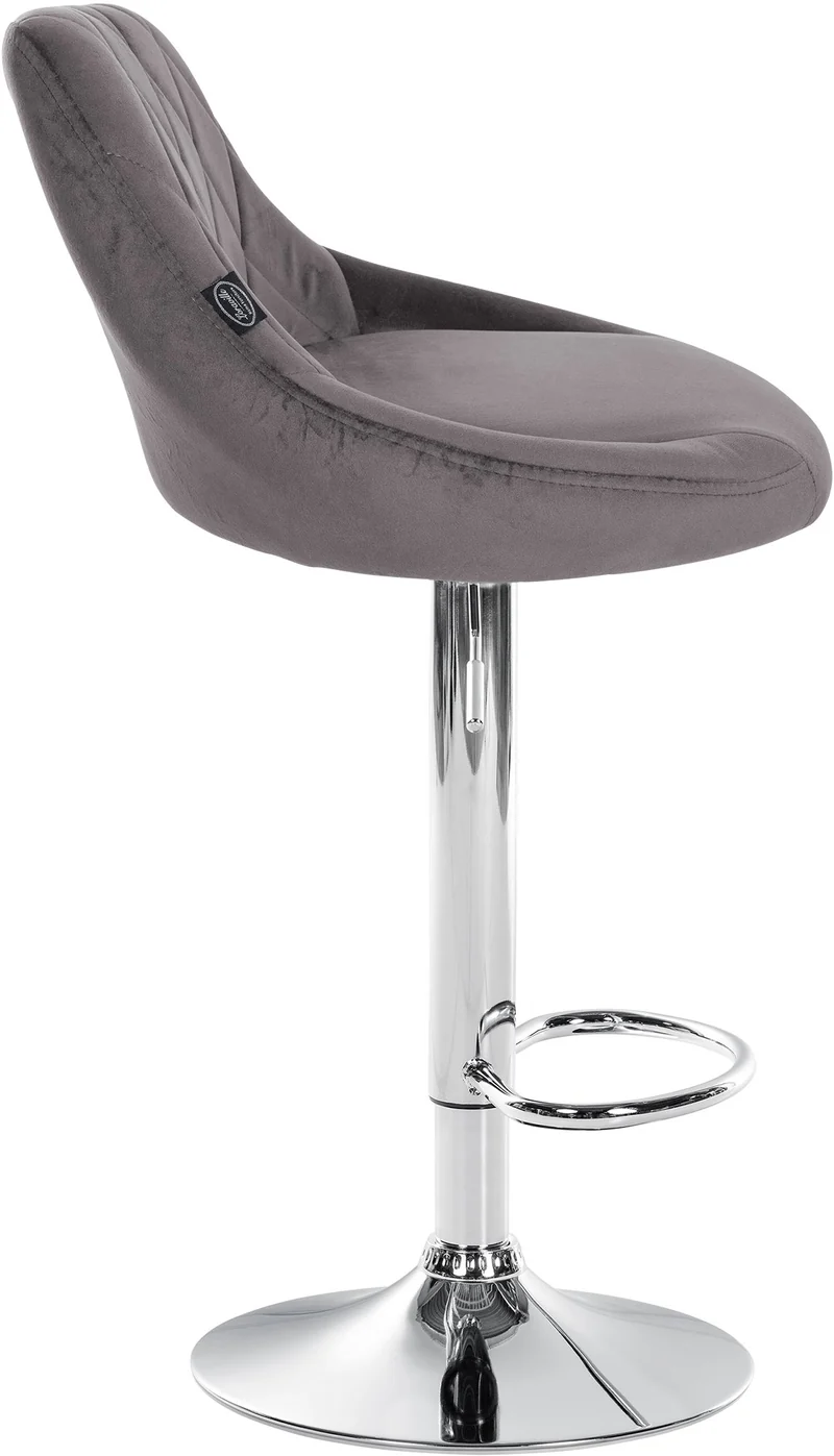 Set de 2 tabourets de bar coutures décoratives losanges assise en velours gris et cadre en métal chromé TDB10772