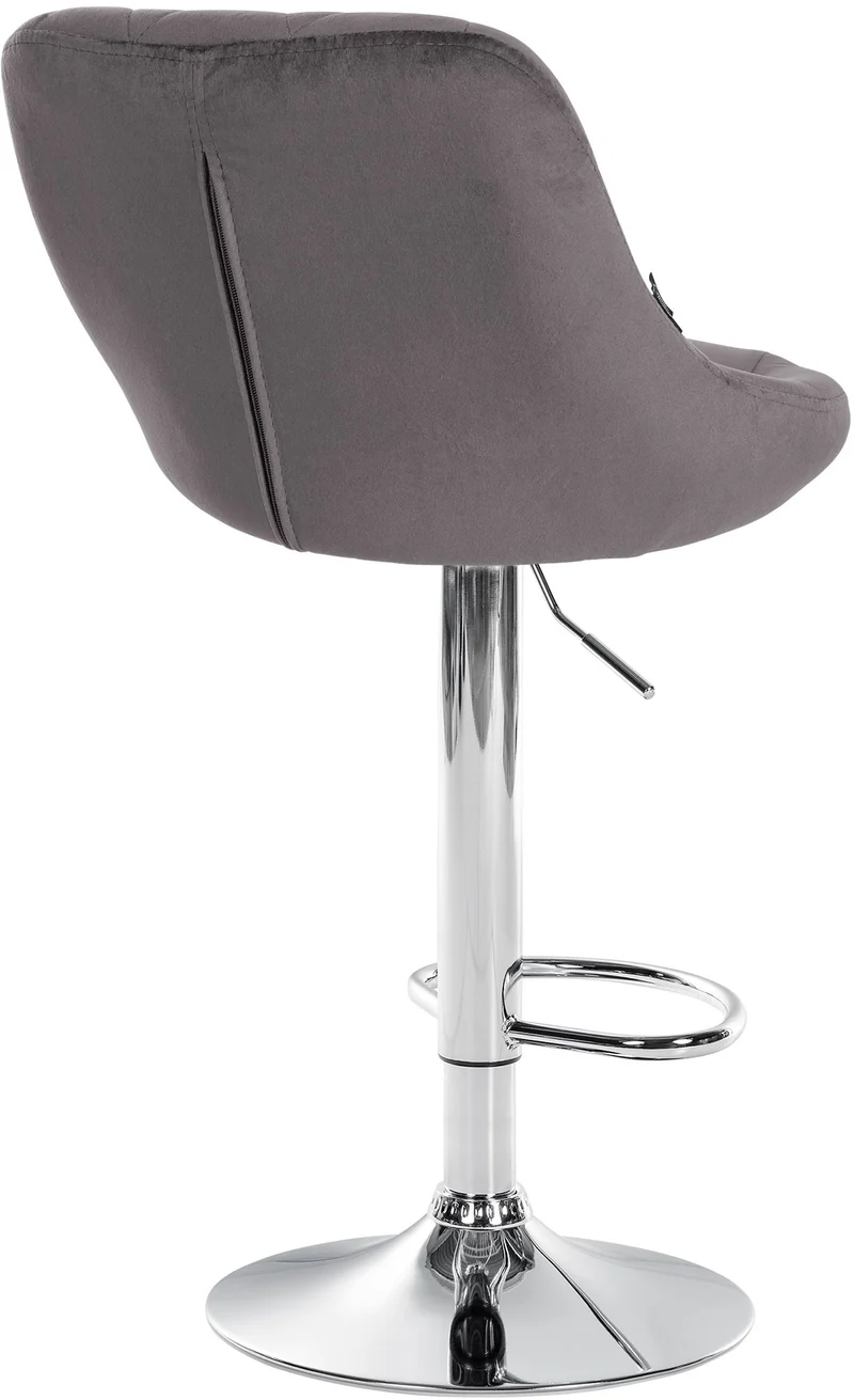 Set de 2 tabourets de bar coutures décoratives losanges assise en velours gris et cadre en métal chromé TDB10772