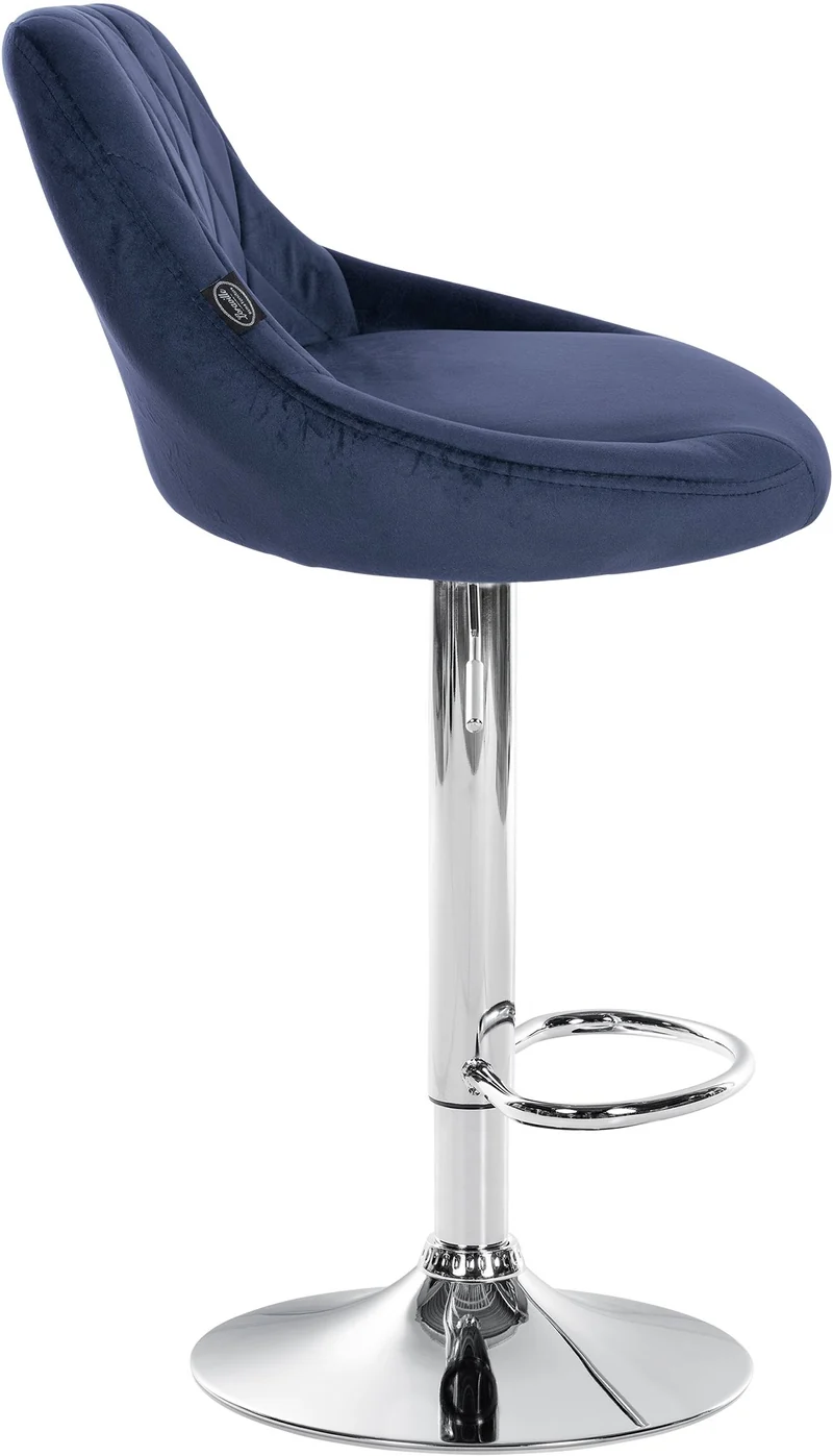 Set de 2 tabourets de bar coutures décoratives losanges assise en velours bleu et cadre en métal chromé TDB10767