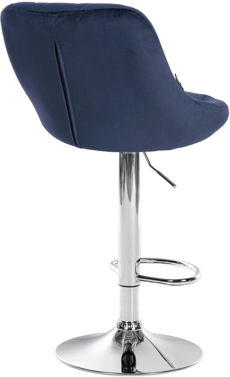 Set de 2 tabourets de bar coutures décoratives losanges assise en velours bleu et cadre en métal chromé TDB10767