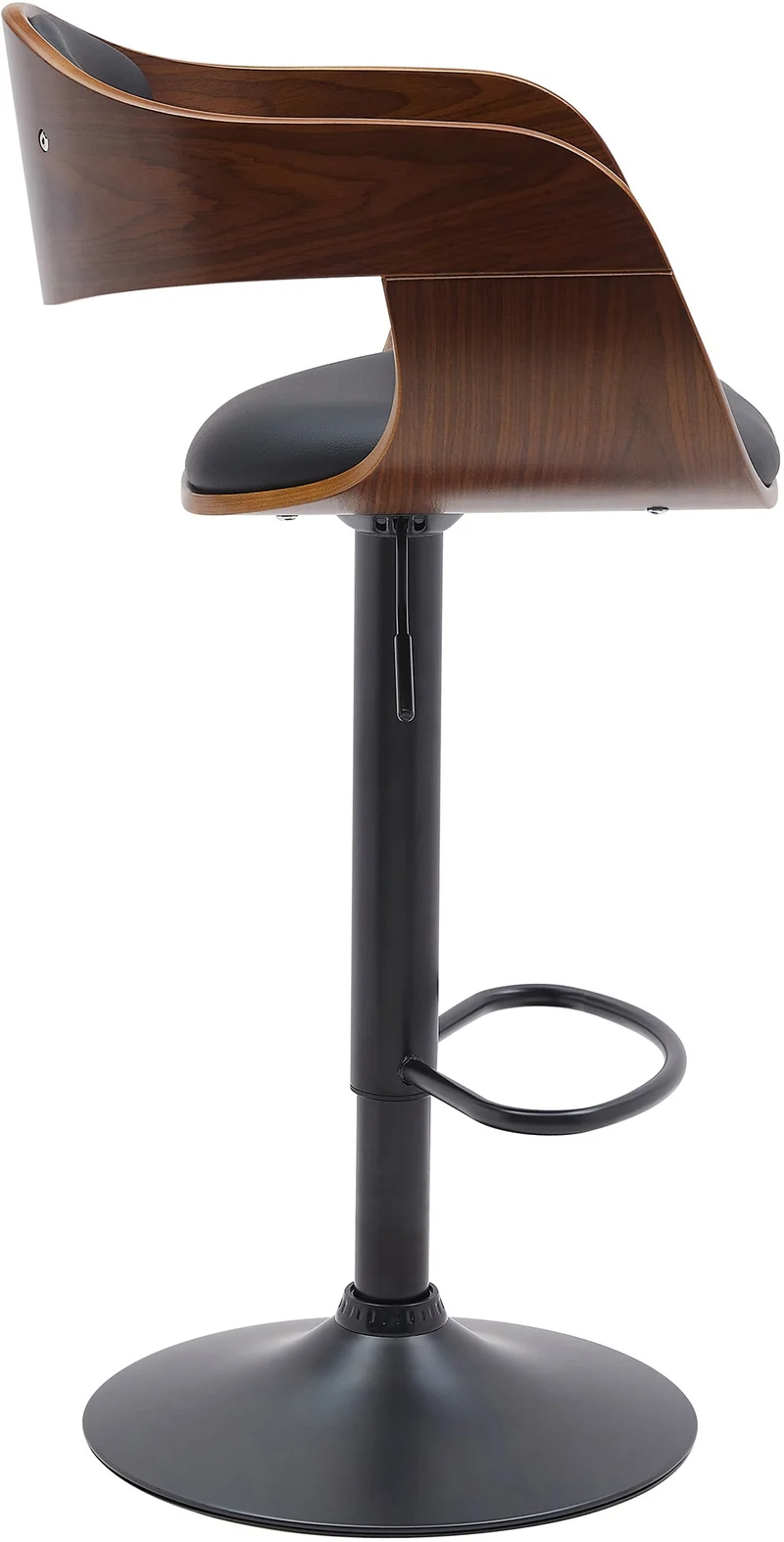 Set de 2 tabourets de bar chaises hautes pieds trompette en métal noir assise en bois marron et similicuir noir TDB10764