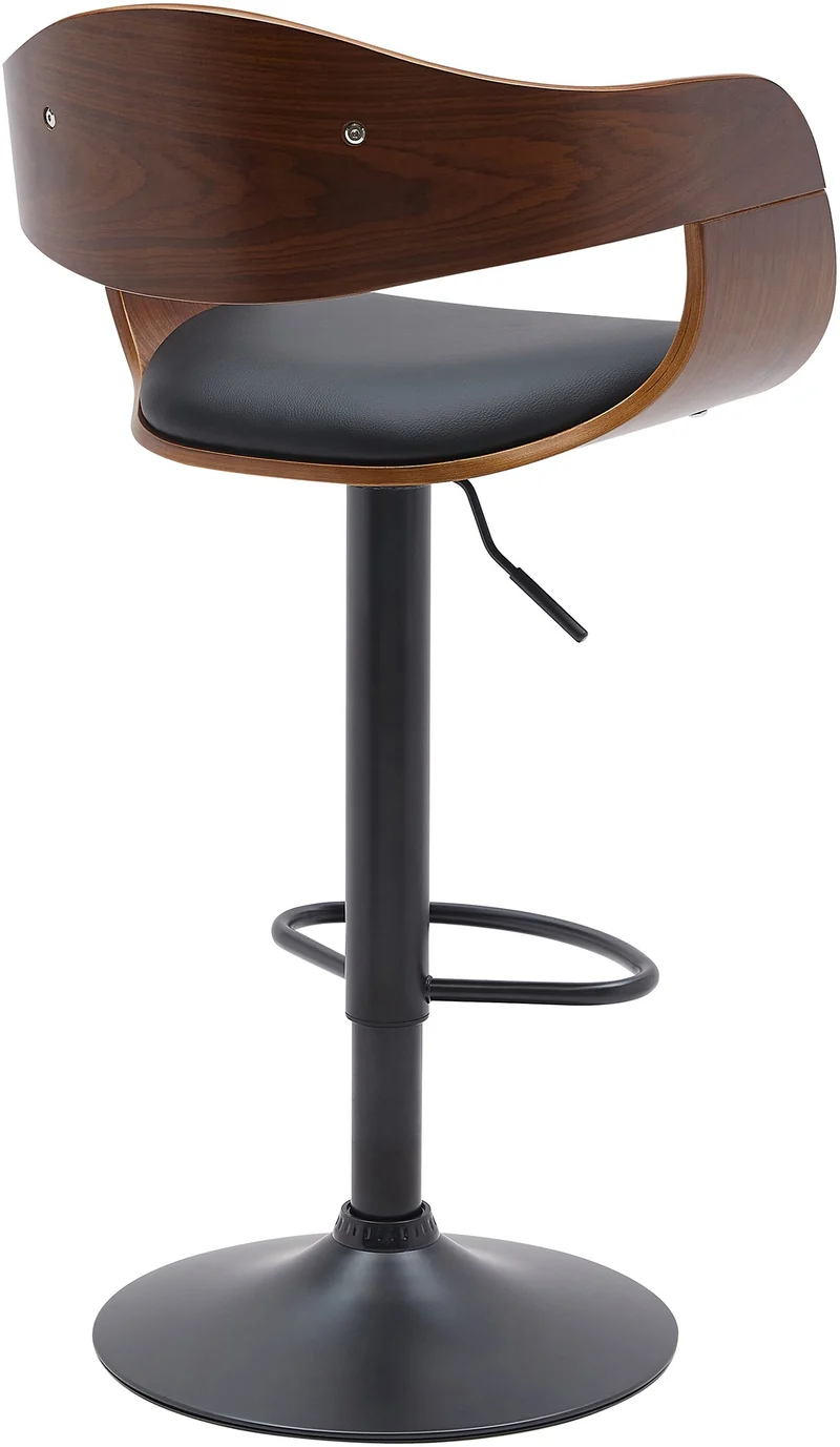 Set de 2 tabourets de bar chaises hautes pieds trompette en métal noir assise en bois marron et similicuir noir TDB10764